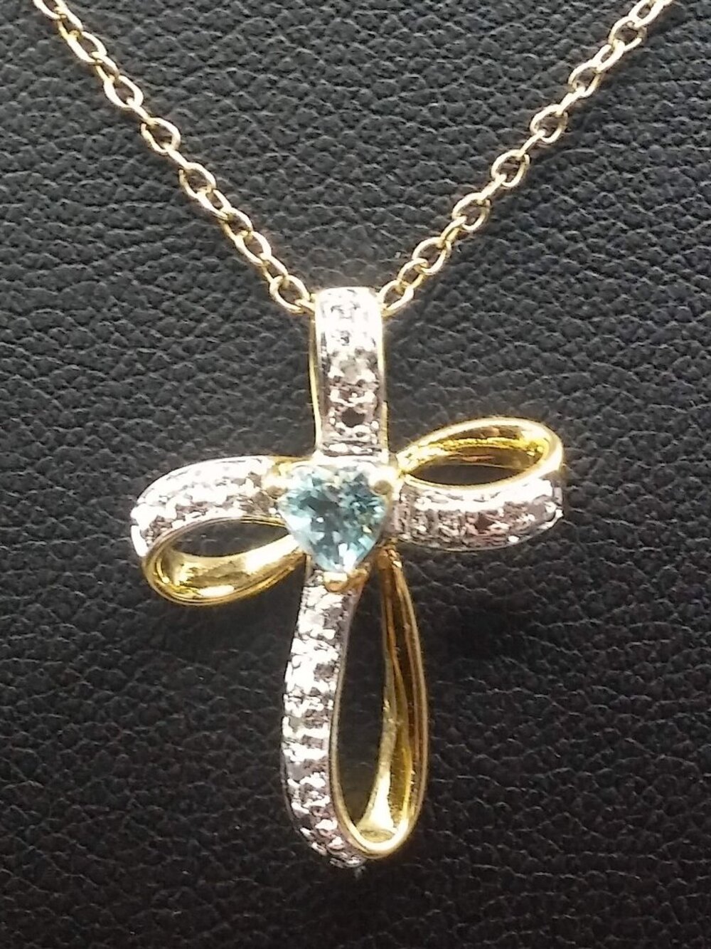 925 Sterling Silver Vermeil ROSS SIMONS Swiss Blue Topaz Diamond Cross Necklace